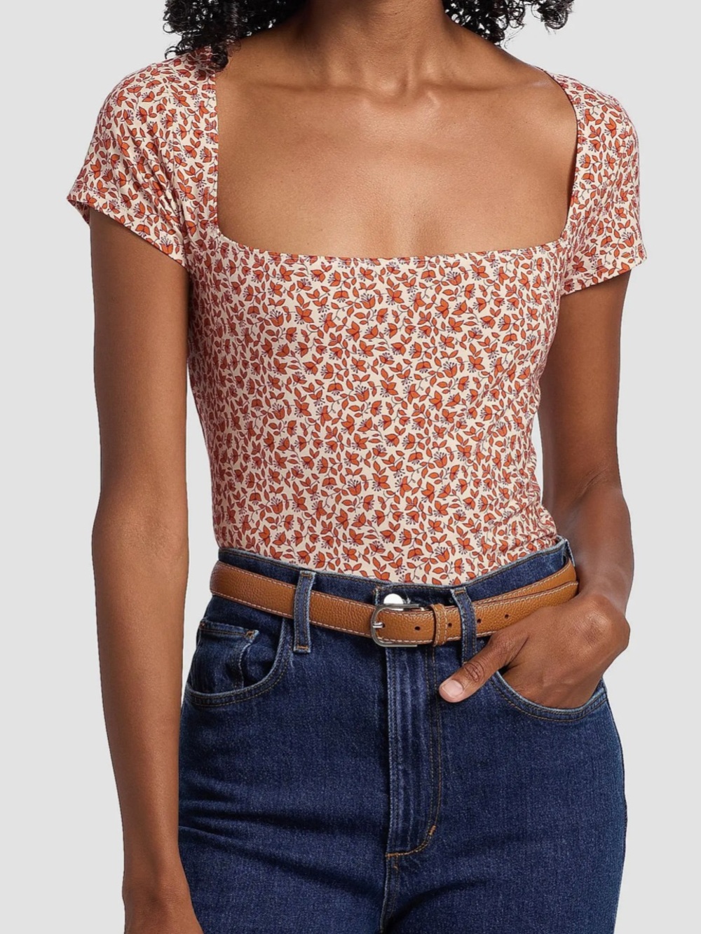Reformation Bardot Floral Square Neck Top